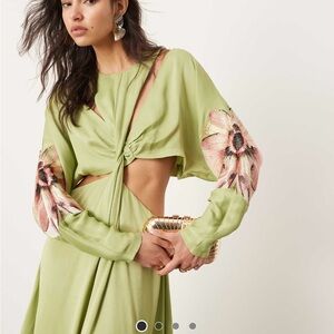 Chic Green Floral Cutout Dress